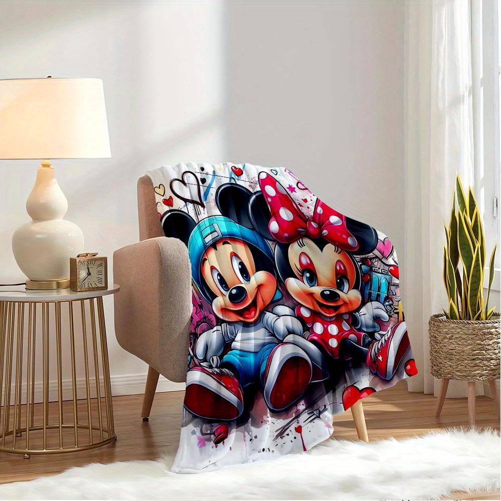 1pc Flannel Bedding Throw Blanket - Cute Mickey Mouse and Minnie Mouse Pattern, Great for Sofa