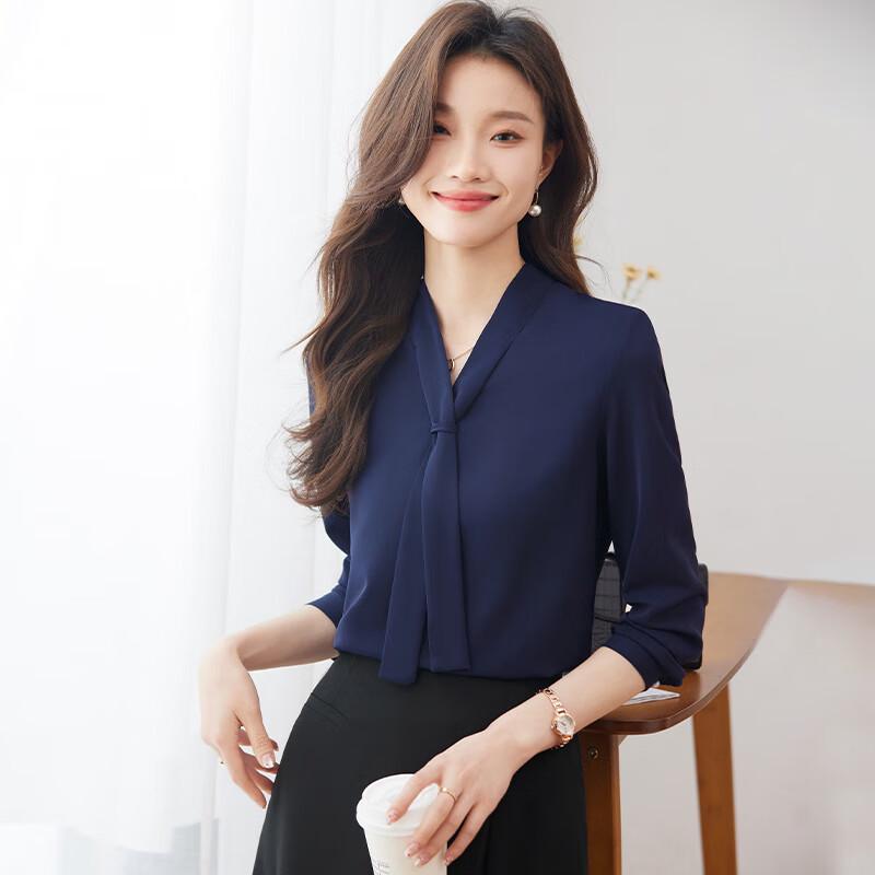 Trolman Women s Long-Sleeve V-Neck Blouse with Scarf Tie 2XL