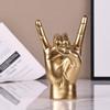 QIANLING 7.7" Gold Resin Rock On Hand Gesture Statue - Rock Culture Music Lovers' Decorative Tabletop Sculpture for Bookshelf, Desk & Mantel Decor in
