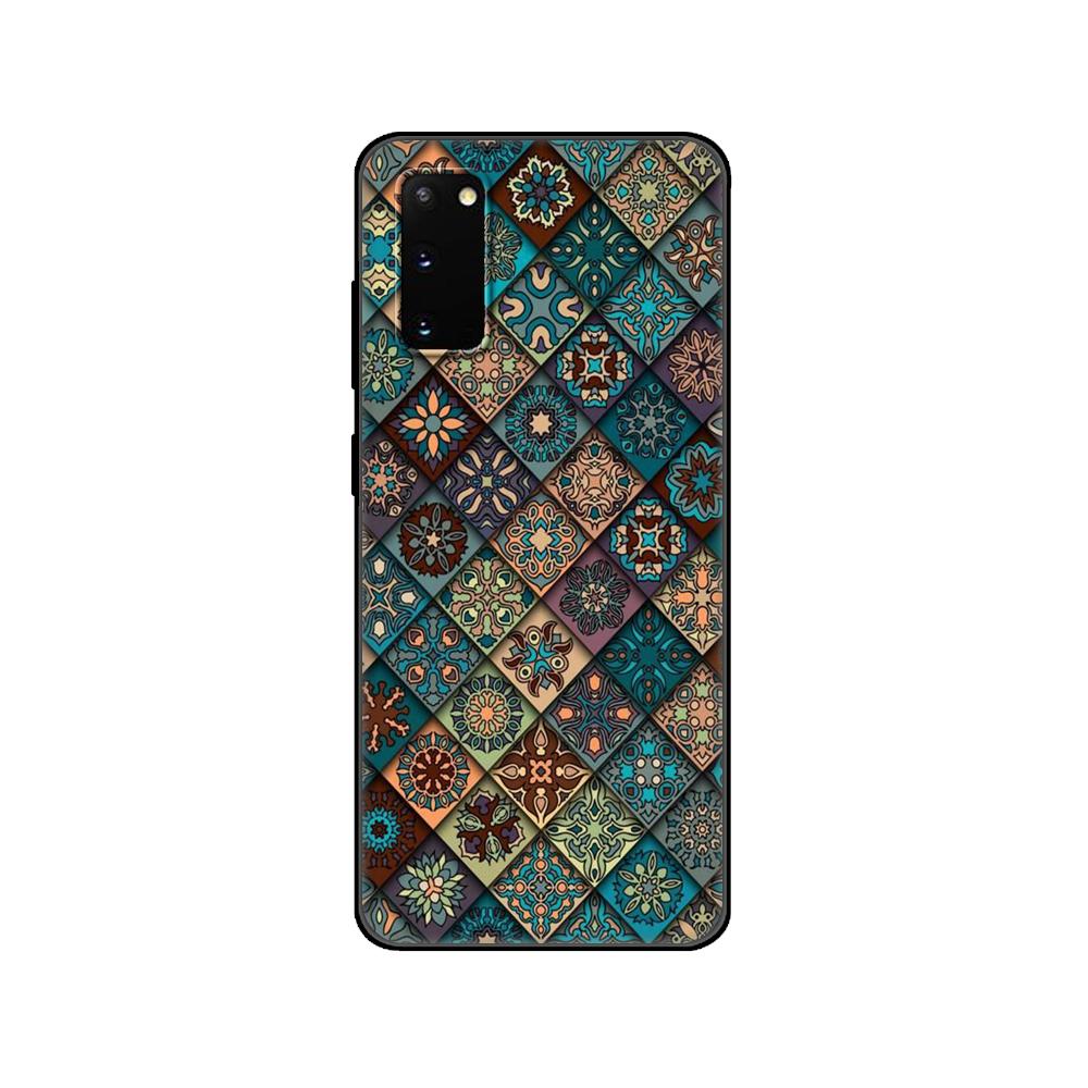 Svart TPU-fodral för Samsung galaxy S20 /S20 PLUS/S20 ultra/S20+ /S20FE baksida 3D-prägling Vintage Retro Rutmönster Blomma