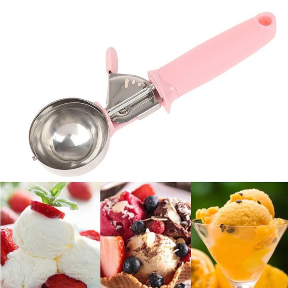 Stainless Steel Ice Cream Scooper Multifunctional Pressable Fruit Spoon Dual-Purpose Ice Cream Ball Spoon Kitchen Supplies