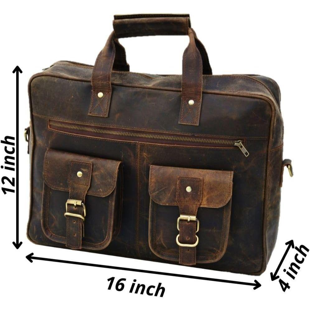 Mens Messenger Bag 16 Inch Vintage Genuine Leather Briefcase Large Computer Laptop Shoulder Bag Brown