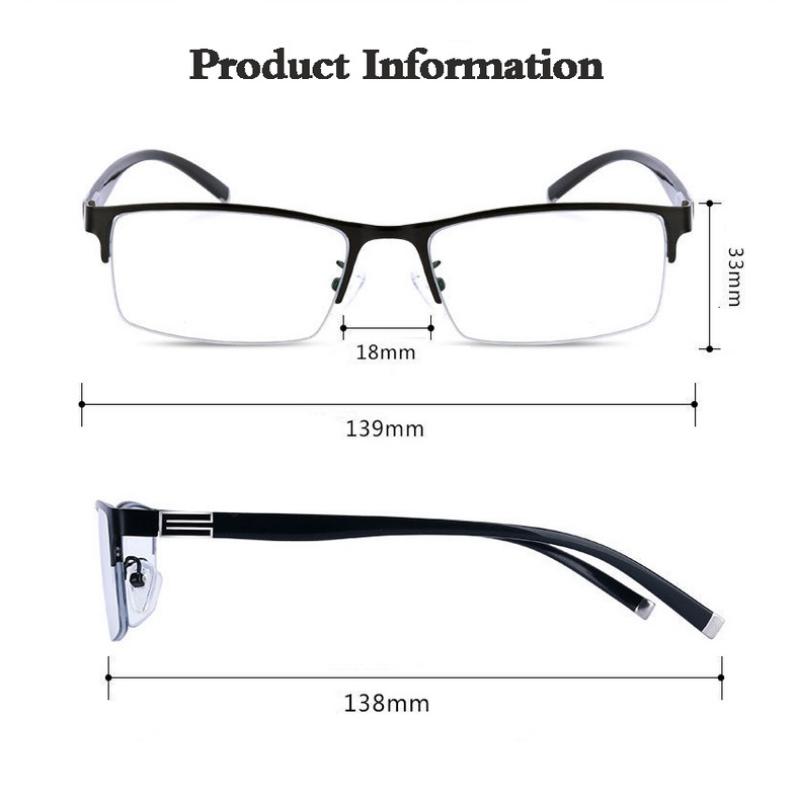 Stainless Steel Bifocal Reading Glasses For Mens Anti Blue Light Business Half Frame Presbyopia Eyeglasses +1.0 To +4.0
