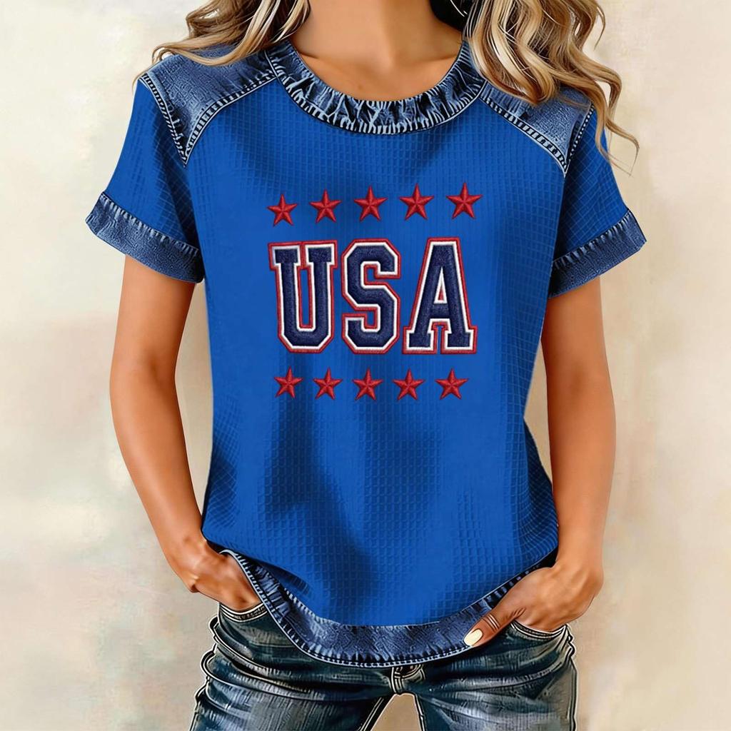 Top casual alla moda da donna con stampa di lettere