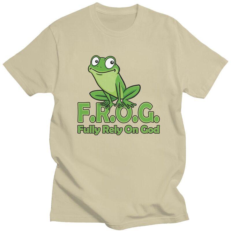 Custom Frog Fully Rely On God Tshirts for Men Short Sleeves T Shirt Cool Tshirt Slim Fit 100 Cotton Tee Gift