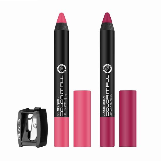 Colors Queen Color It All Long Lasting Crayon Lipstick | Up to 18 Hours Stay | Lipstick Combo for Women | Waterproof(Pink Rose & Plum Pick,3.5g)
