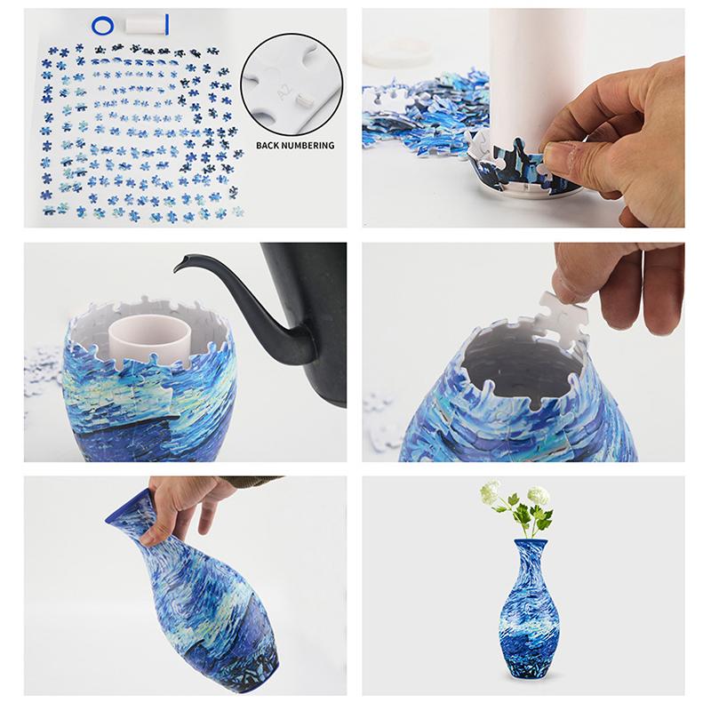 Vaso de quebra-cabeça 3D DIY Montagem Azul e Branco Porcelana Design Plástico Decoração para casa e arranjo de flores Brinquedos para crianças Presentes