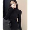 Women's Slimming Double-Sided Velvet Half-High Neck Top – Slim Fit, Flaw-Concealing Design, Niche Autumn/Winter Layer with Slit
