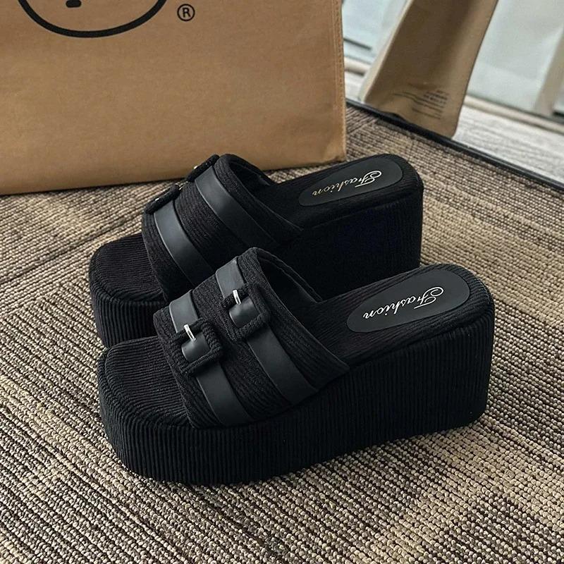 Designer Women Slippers Summer Casual Platform Sandal Fashion Wedge Heel Slippers Summer Open-toe Beach Slippers Chaussons Femme