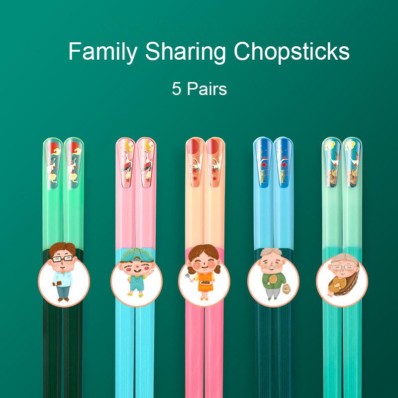5Pairs Reusable Five-Color Dining Chopsticks Sushi Food Multi Color Chop Sticks Household Tableware Utensils