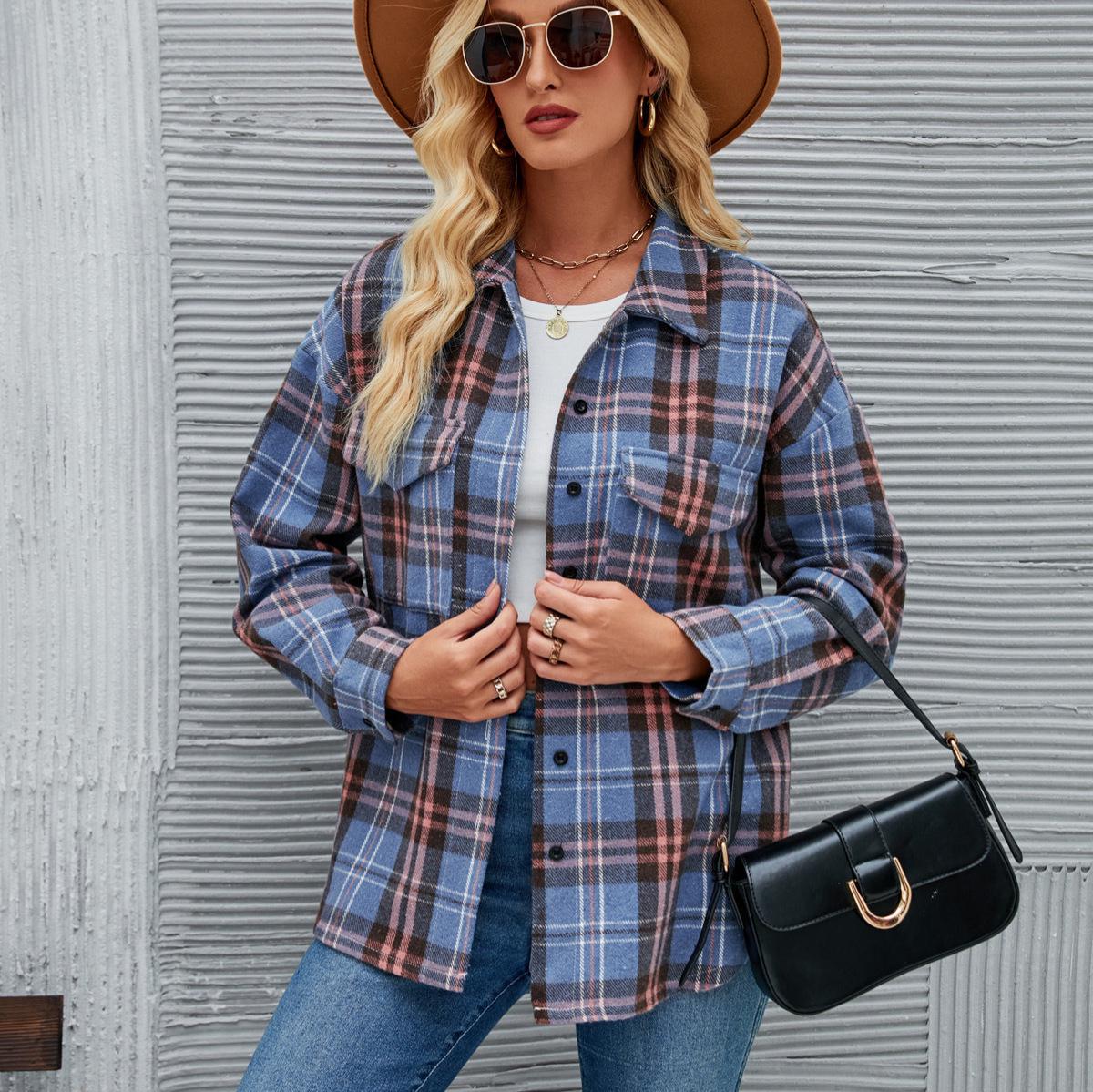 

Autumn 2025 Women s Plaid Single-Breasted Wool Shirt Large