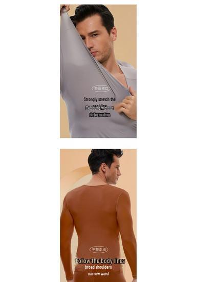 Men's Plus Size Lightweight Elastic Seamless Base Layer - Warm, Slimming Round Neck Top & Pants for Autumn/Winter