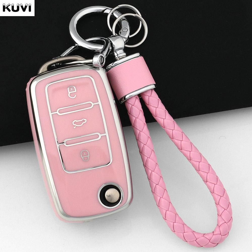 Roze TPU Auto Sleutelhoesje Cover Voor Vw Volkswagen Polo Tiguan Passat B5 B6 B7 Golf 4 5 6 Mk6 Jetta Lavida Voor Skoda Octavia Sleutelhanger gray