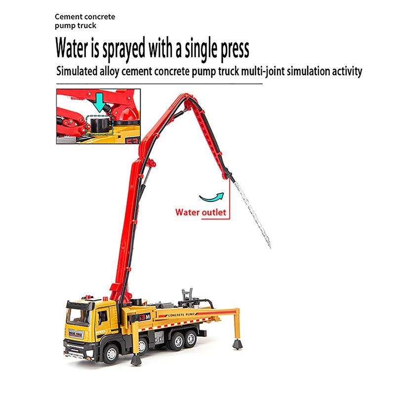 1:32 Concrete Pump Truck Toy Car Diecast Meatl Vehicle Model Pull Back Sound & Light Miniature Collection Gift For Boy Kid