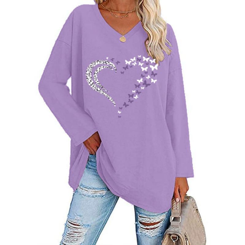 

Осенняя новая рубашка с длинным рукавом свободного кроя с принтом love XXL фиолетовый