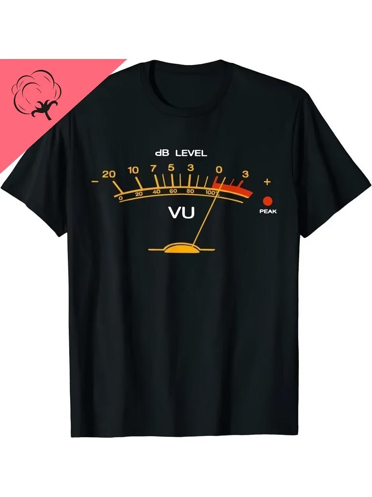 Maglietta Grafica Vintage VU Meter per Ingegneri Audio Analogici 100% Cotone Girocollo Manica Corta Estiva Casual da Uomo Streetwear