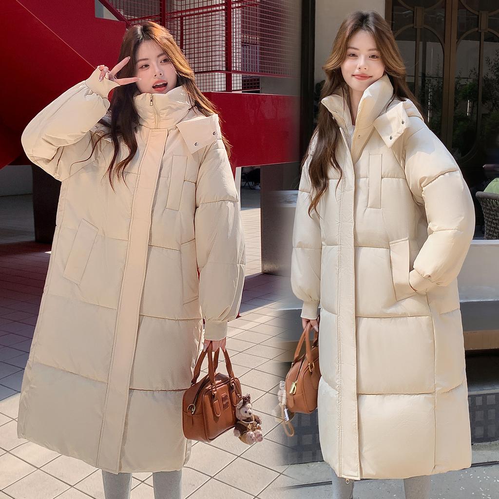 Popular long down cotton-padded clothes for women's autumn and winter new cotton-padded clothes loose and thickened hooded jacket