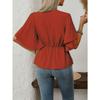Women S V Neck Solid Color Single Breasted Waist Short Sleeve Blouse