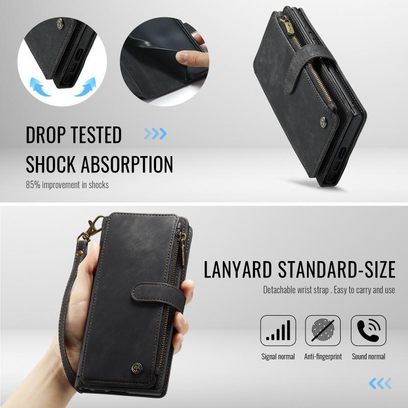 Leather Wallet Card Phone Case For Samsung Galaxy S26 Plus S25 Ultra S24 FE S23 S22 S21 S20 Zipper Purse Flip Stand Cover Coque