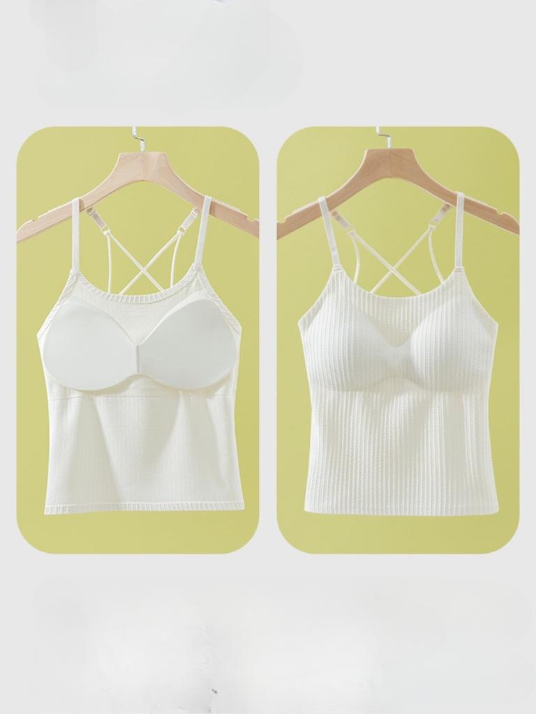 V Neck Tank Top Stripe Knit Halter Crop Tops Women Summer Camis Chest Pad Camisole Fashion Casual Tube Female Sleeveless Cropped Vest