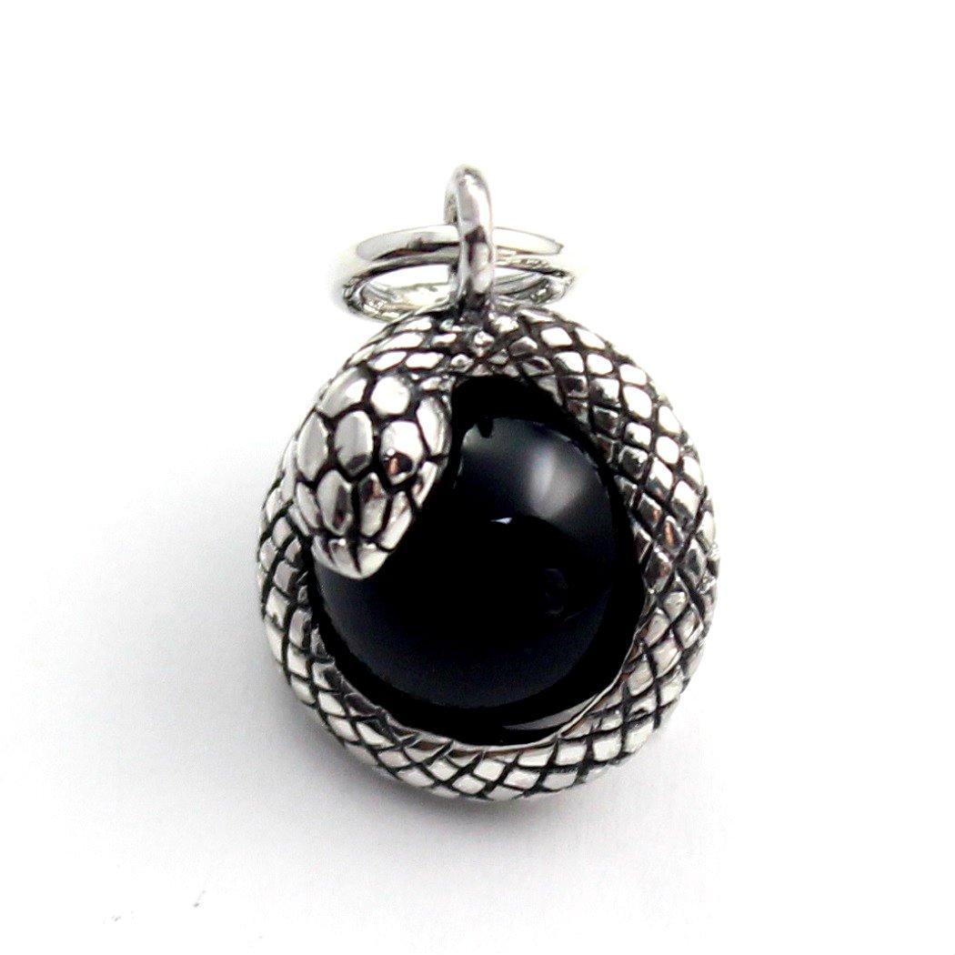 SnakeReptile Pendant, Sterling Silver 925, Onyx, Black Onyx