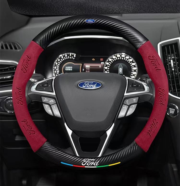 AADA1 Car Anti-Slip Suede Carbon Fiber Steering Wheel Cover Ford ST EXPLORER EDGE Fiesta Focus Mondeo F150 Fusion Mustang Kuga Ranger