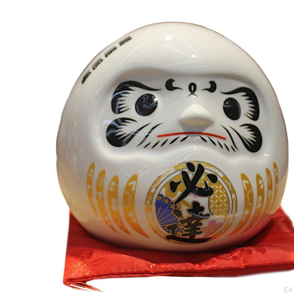 Ceramic Daruma Doll Statue Ornament Piggy Bank for Cafe Apartment Restaurant Red