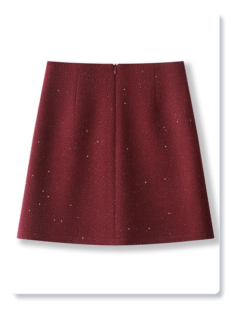 Red Wool Midi Skirt: Women's High Waist Slimming A-line for Autumn/Winter 2024