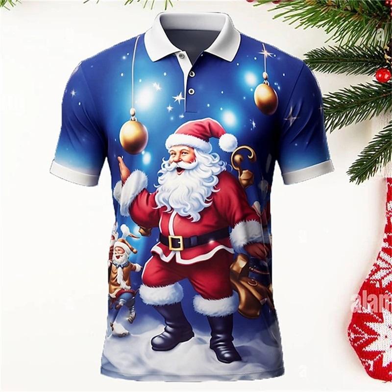 Christmas Santa Claus Polo Shirt For Men 3D Print Casual Short Sleeve Outdoor Daily Wear Golf Shirts Mens Button Tee Clothes