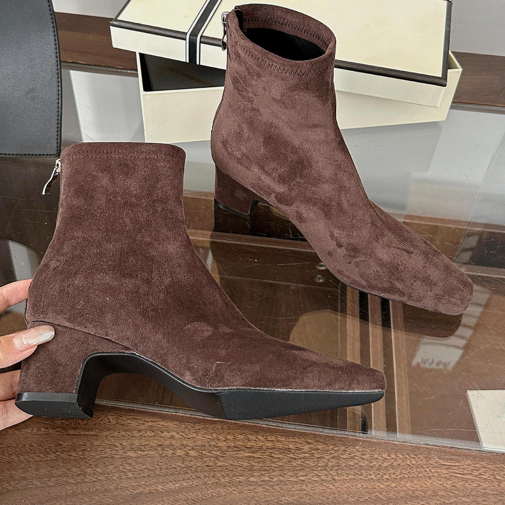 

2025 new autumn and winter mid-heel thin short boots Martin boots thick heel square head Korean small ankle boots women s shoes 39