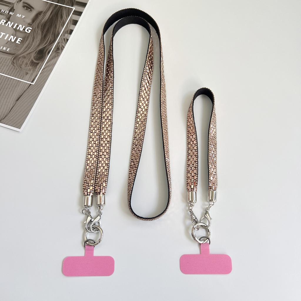 Mobile Phone Lanyard Crossbody for Women, Fashionable Flash Diamond Wide Strap, Long Outdoor Phone Case with Side Back Option