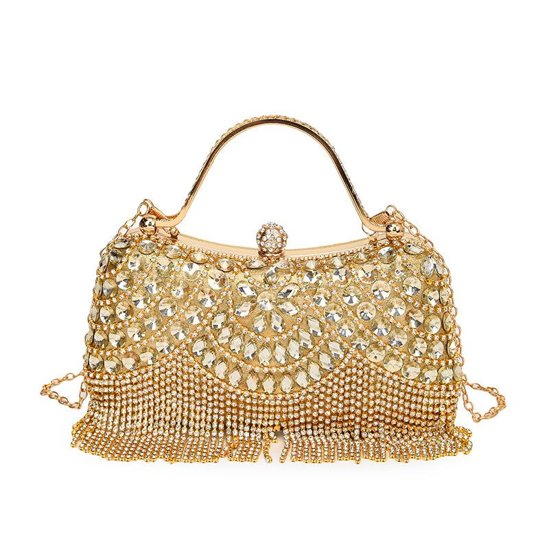 New fashion rhinestone foreign style shoulder messenger bag women's chain fringed dinner bag