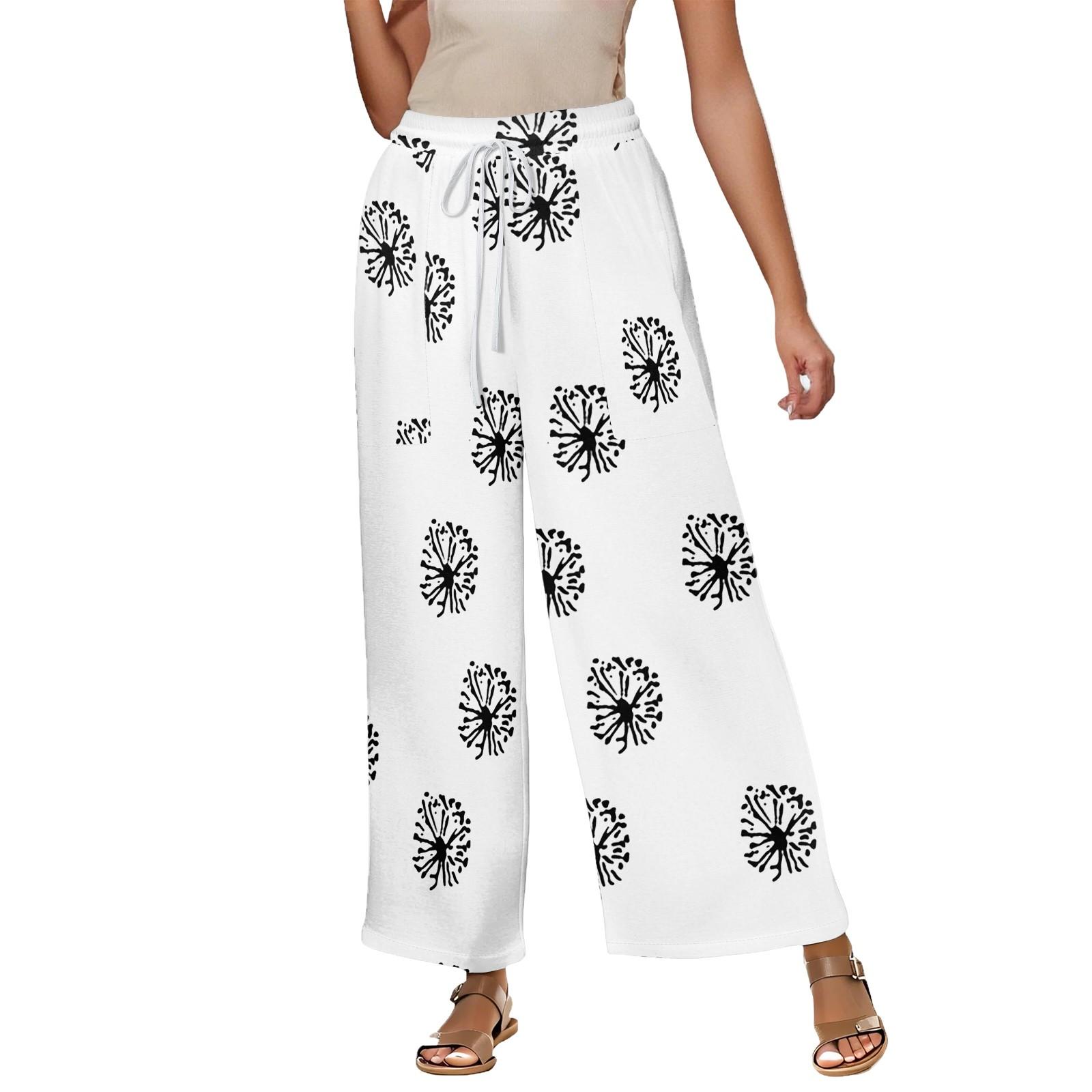 

Женские летние эластичные завязки на талии с цветочным принтом из хлопка и льна, свободные брюки Nine Minute XL белый