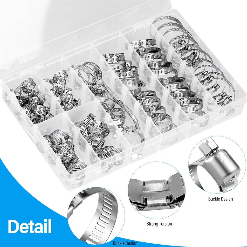 10Pcs Hose Clips Pipe Clamps Stainless Steel Hoop Clamp Hose 304 Stainless Steel Automotive Pipes Clip Fixed Tool 8-25mm