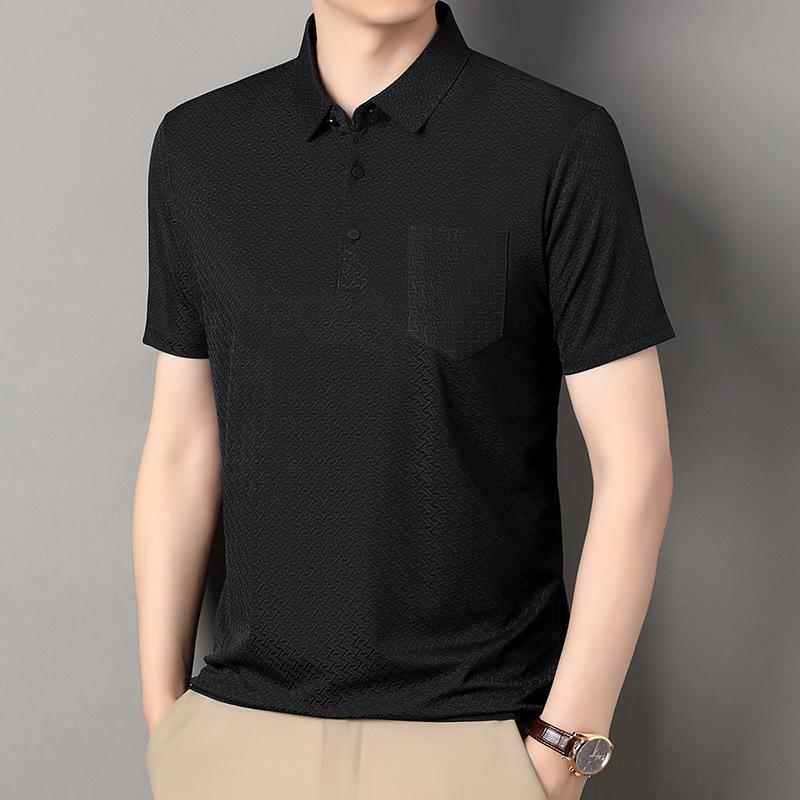 Short-Sleeved Real Pocket Cool And Breathable Short-Sleeved T-Shirt Casual Simple Solid Color Polo Shirt Ice