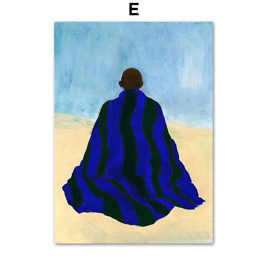 Blue Striped Girl Read Book Lobster Vase Wall Art Canvas Painting Nordic Posters And Prints Wall Pictures For Living Room Decor