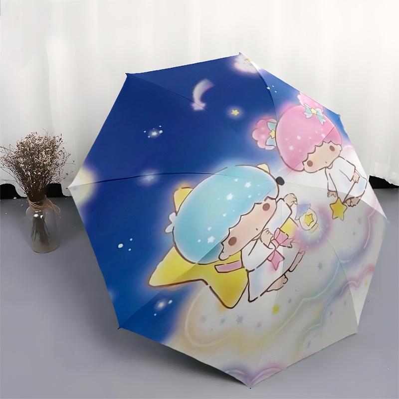 1pc Little Twin Stars Automatic Opening/Closing Umbrella - Portable Three-Fold Design with 8-Bone Iron Frame, Perfect for Outdoor Use, Festive Gifts,