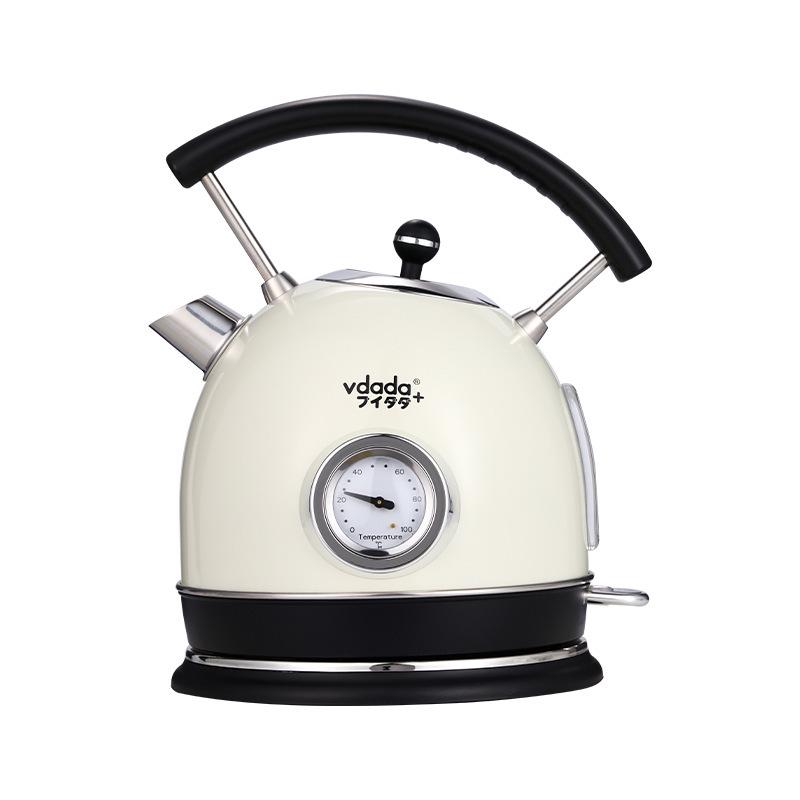 Electric Kettle with Built-in Thermometer, Retro Stainless Steel, 1.8L Water Boiler for Home Use