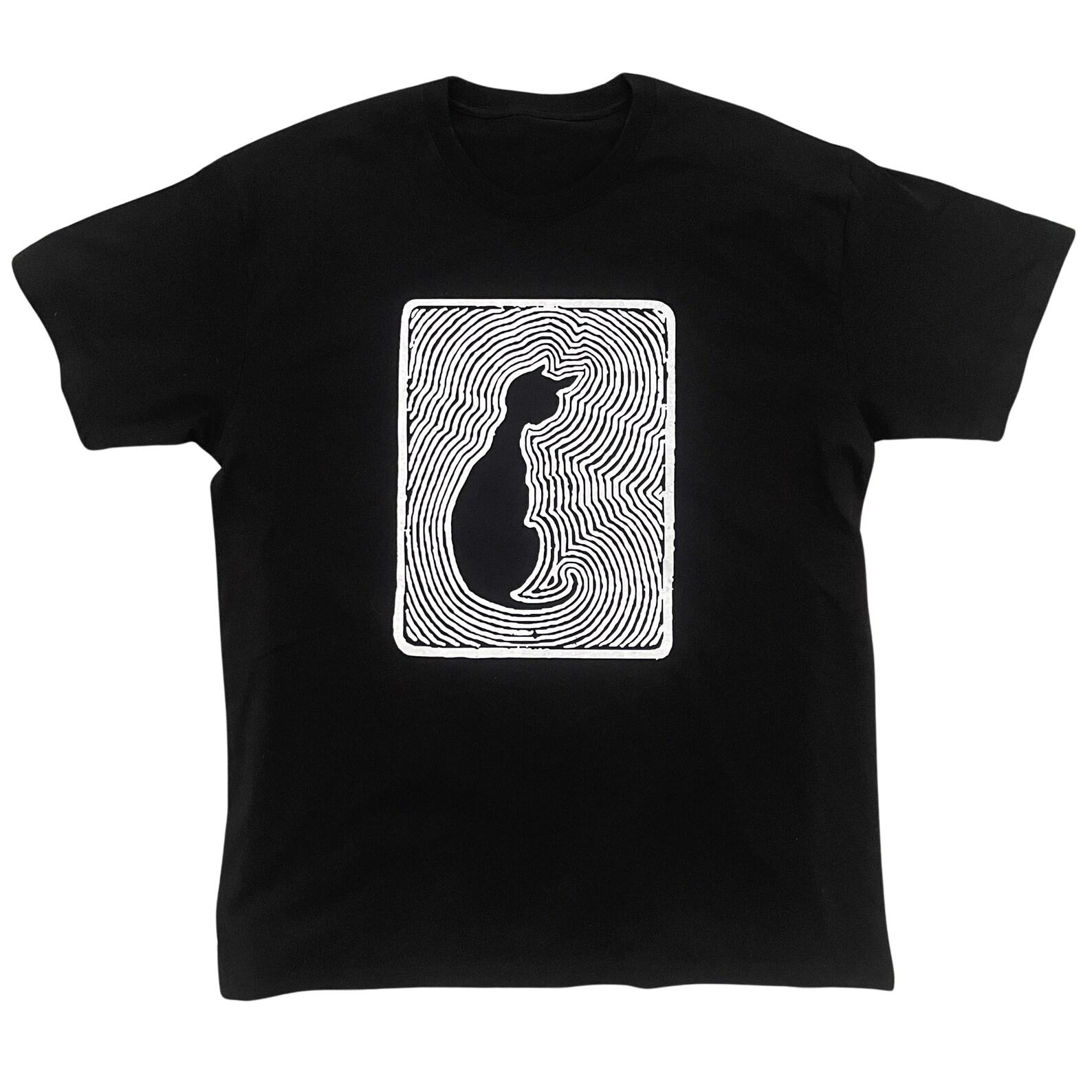 Gothic Black Cat T-Shirt - Hand Screen Printed Organic Heavy Cotton 2XL