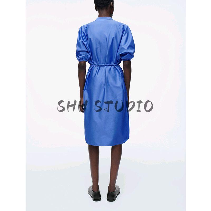 CS Summer Women's Cotton Button Placket Standard Mid Length Long Length Shirt Dress 1290475