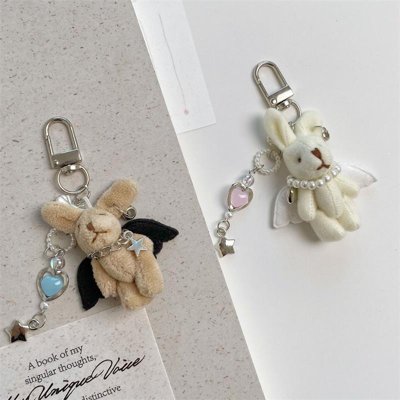 Sweet Punk Angel Rabbit Plush Keychain Pendant Phone Chain Backpack Charm Fashion Trendy Women Bag Hanging Couple Accessory Gift