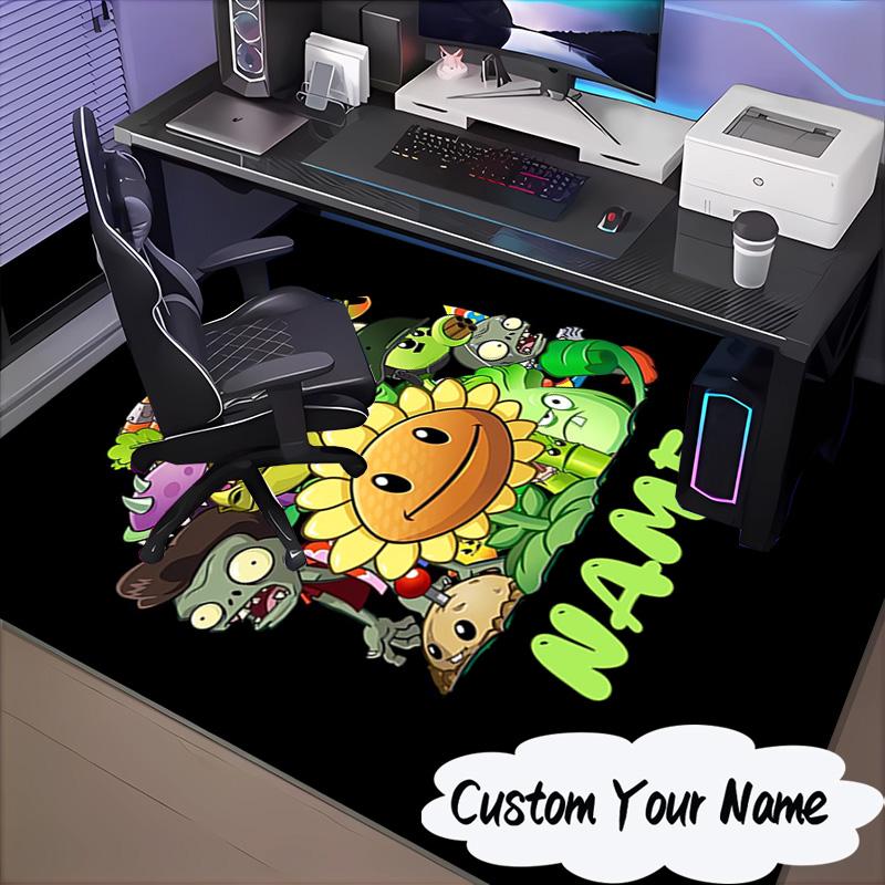 Custom Name Zombies Battle Rug for Living Room, Game Rooms, Office, Bedroom, Floor Mat Playful Design, Fan Gifts Christmas Decor