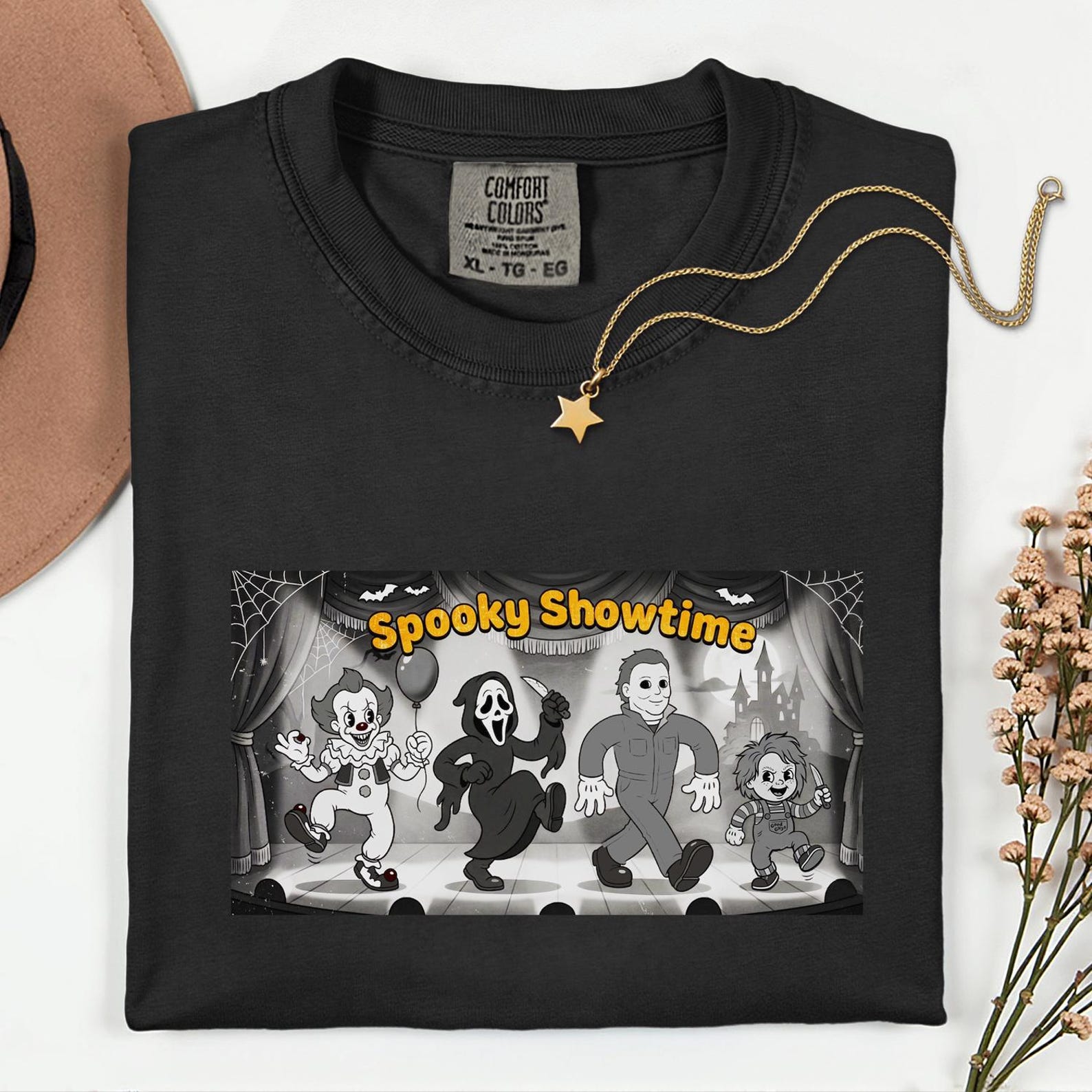 Spooky Showtime Horror Characters Shirt, Retro Halloween Parody Tee 2XL