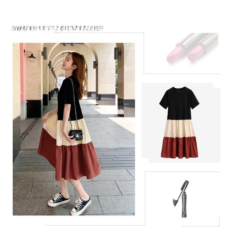 Maternity Summer A-line Knee-Length Dress with Contrast Color Splicing