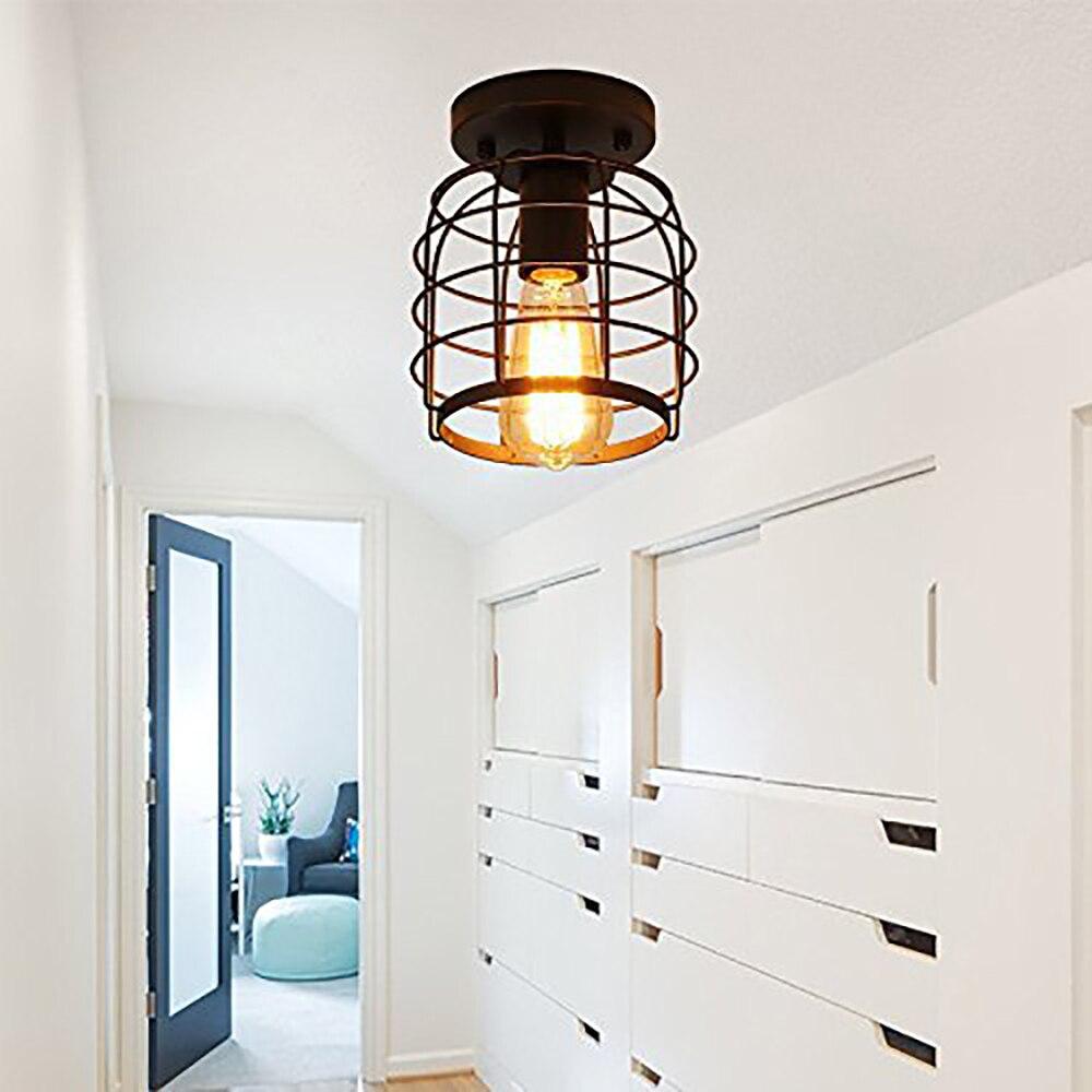 IDEGU Industrielle Deckenleuchte Retro Design – 20 Cm Schwarz, Metall-Käfig, E27