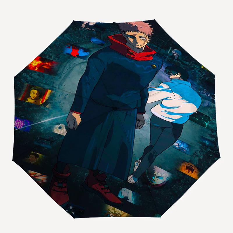 1 Stück Jujutsu Kaisen Charaktere Automatisches Öffnungsregenschirm mit Tragbarem Dreifach-Design, 8-Rippen-Eisenrahmen - Perfektes Geschenk für Fans, Reisende, Tägliche Nutzung