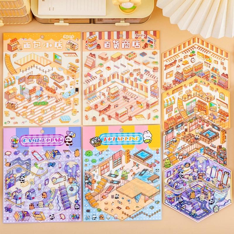 Miniature Scene Sticker Miniature Simulated Cabin Scene Sticker for Scrapbooking Journal Notebook Photo Album Phone Case