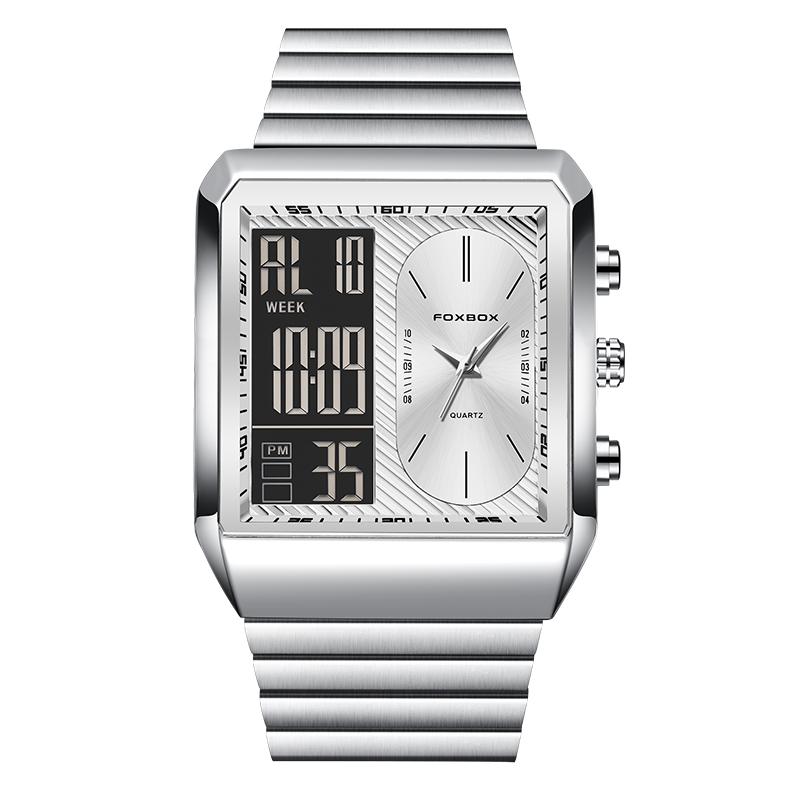 

LIGEl Dual Display Man Watch FOXBOX Fashion Waterproof Chronograph Watch For Men Luxury Stainless Stee Date Men s Quartz Watches срібний
