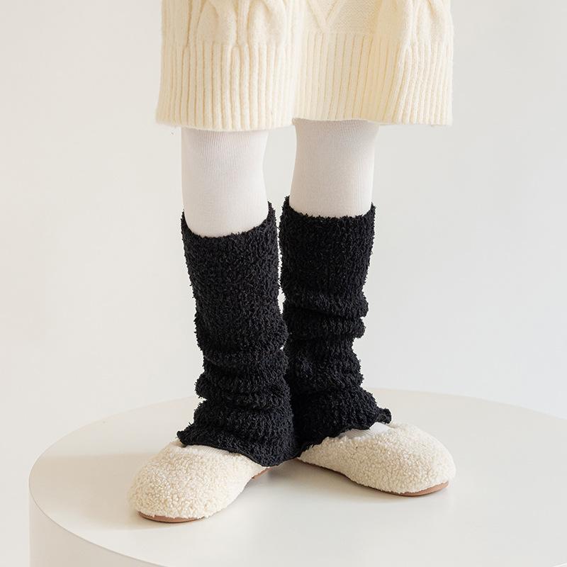 1 Pair Girls Kids Leg Casual Fashion Furry Sock Warmers Winter Warm Thick Slouchy Socks Korean Style Solid Color Calf Socks