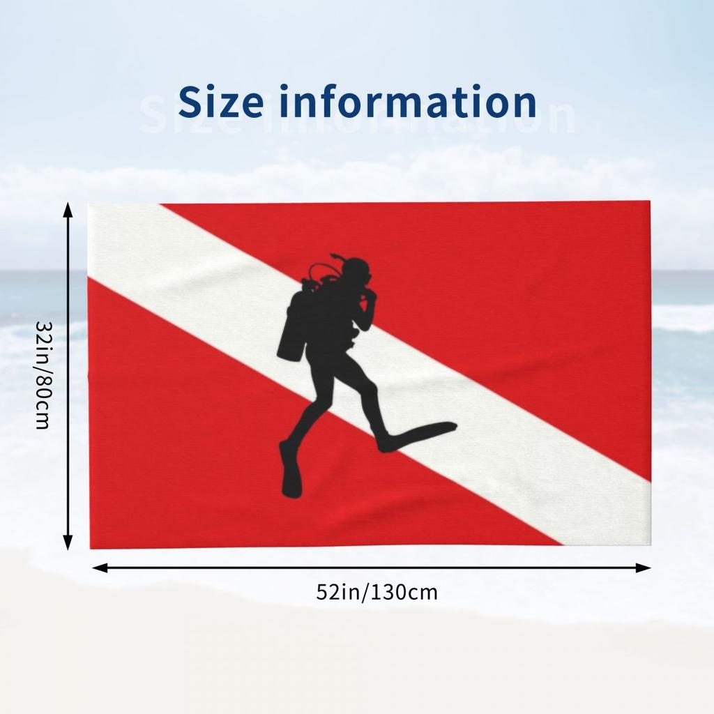 Scuba Diver Flag Beach Towel Quick Drying Dive Diving Super Soft Microfiber Bath Sauna Towels